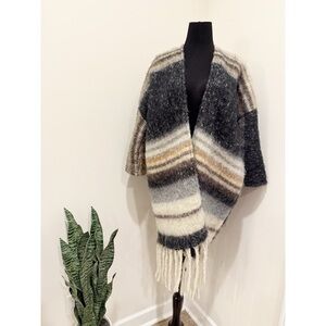 Anthropologie Knit Kimono - One Size Striped Poncho Shawl Boho Western Festival